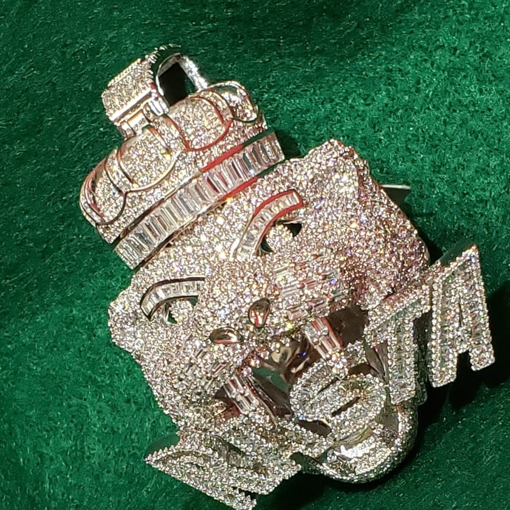 VVS hip hop 14k white gold plated hip hop Rasta 3d pendant
